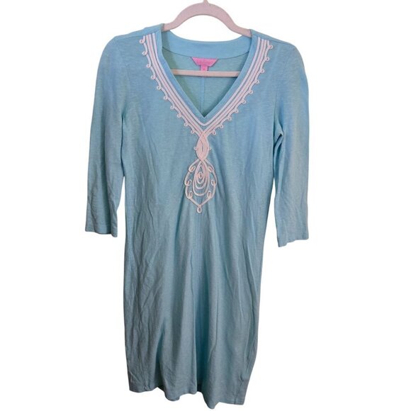 Lilly Pulitzer Tidewater Tunic Dress 3/4 Sleeve Embroidered VNeck Size XS - Picture 2 of 8